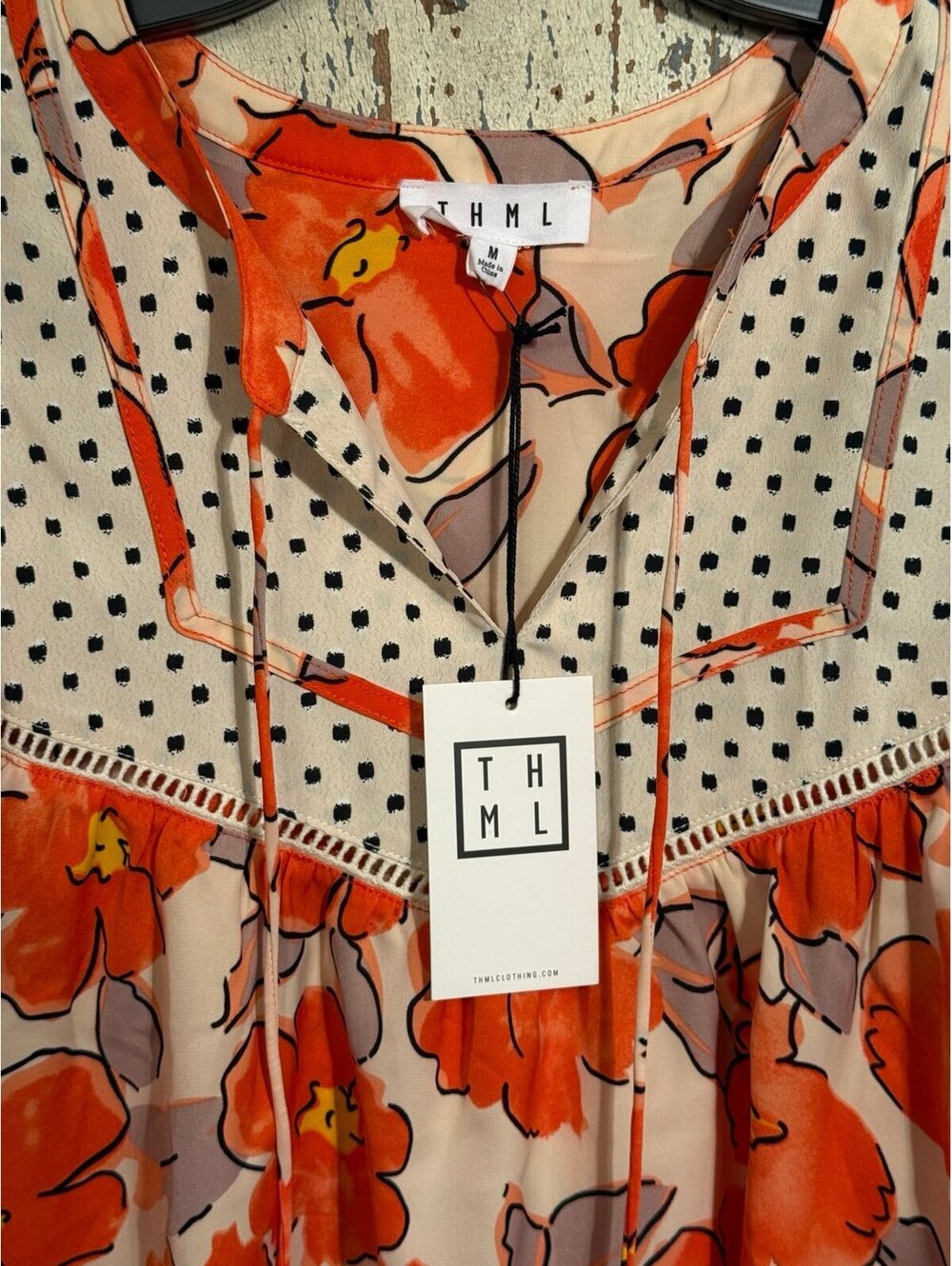 NWT THML boho orange floral print peasant blouse Women's size Medium - Picture 3 of 6